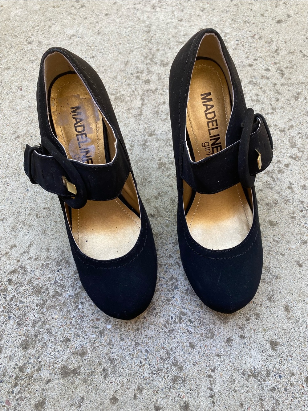 Madeline Black Suede Mary Jane Heels with Buckle Accent